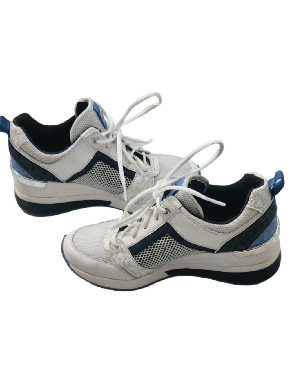 Women's Michael Kors Georgie White Blue Classic Wedge Sneakers Size 6